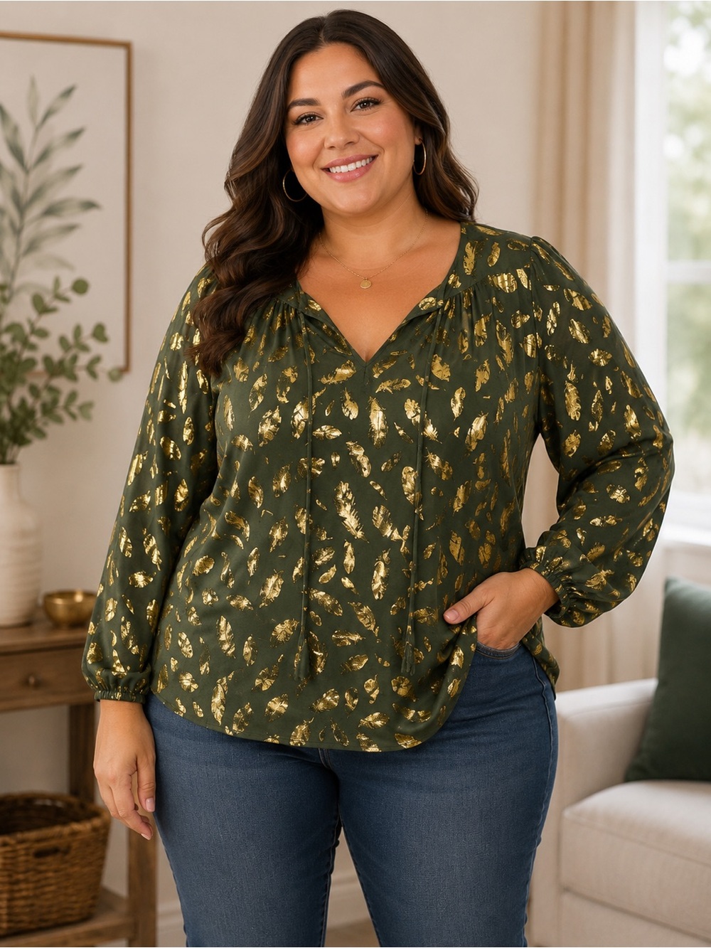 Chic Green and Gold Women's Blouse